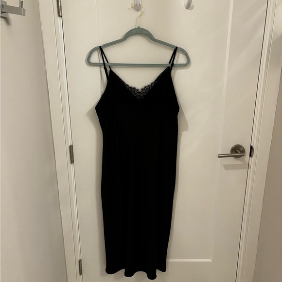 A New Day black slip dress with slit and lace. Size Large - Picture 2 of 2